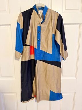 Catherine Ogust for Penthouse Gallery Tunic Dress XS Abstract Colorblock Boho